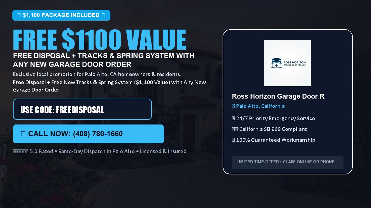 Free Disposal + Free New Tracks & Spring System with Any New Garage Door Order ($1100 Value) in Palo Alto, CA